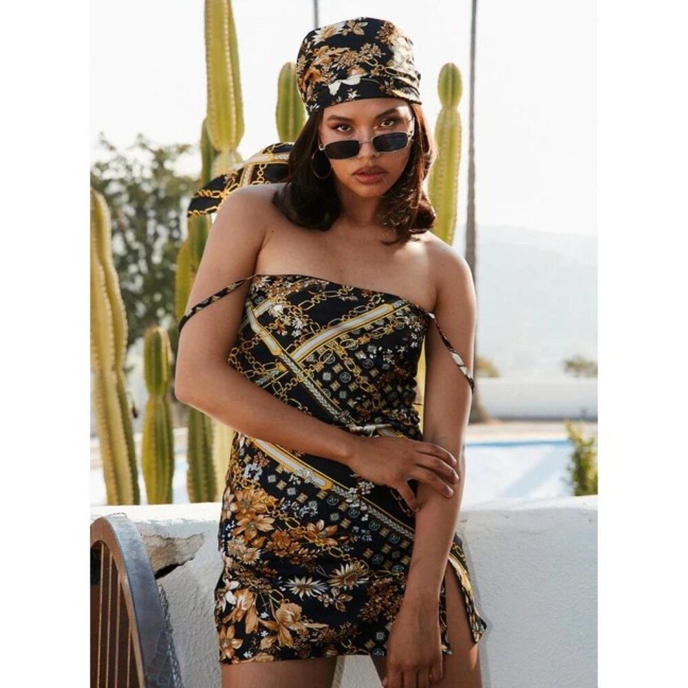 Princess Polly Printed Chains & Floral Satin Adjustable Straps Sexy Mini Dress - Picture 9 of 15